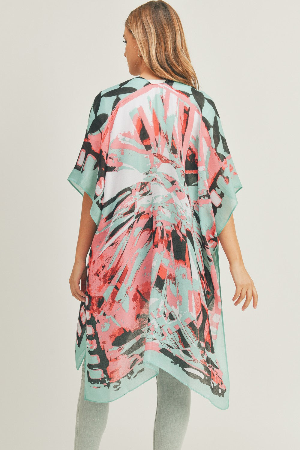 PS03 Geometric Print Sheer Kimono