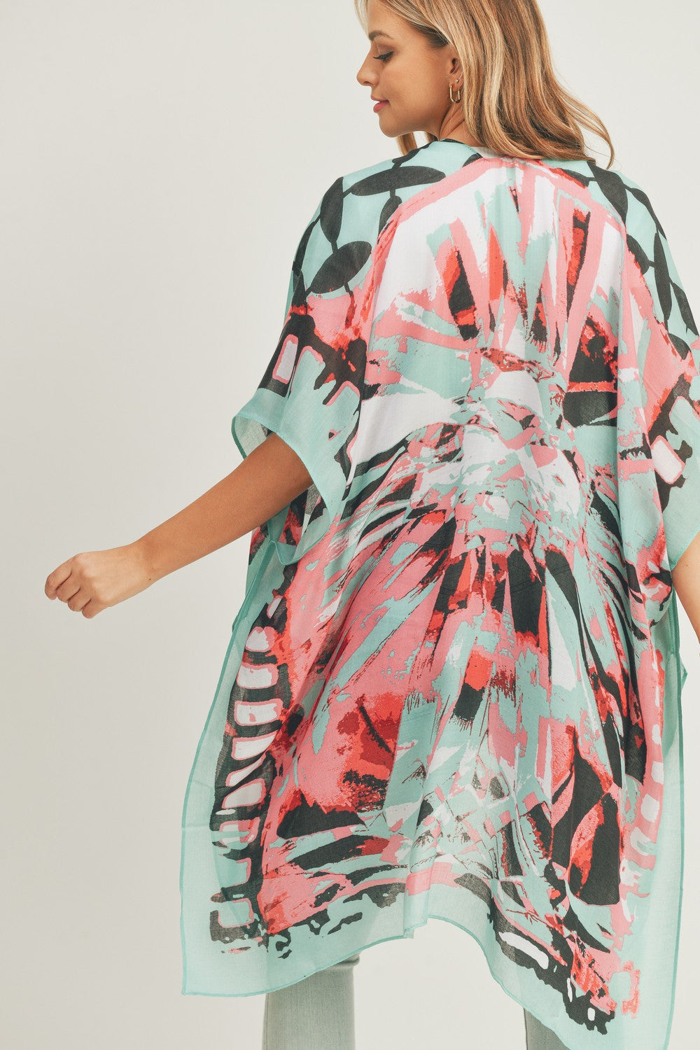 PS03 Geometric Print Sheer Kimono
