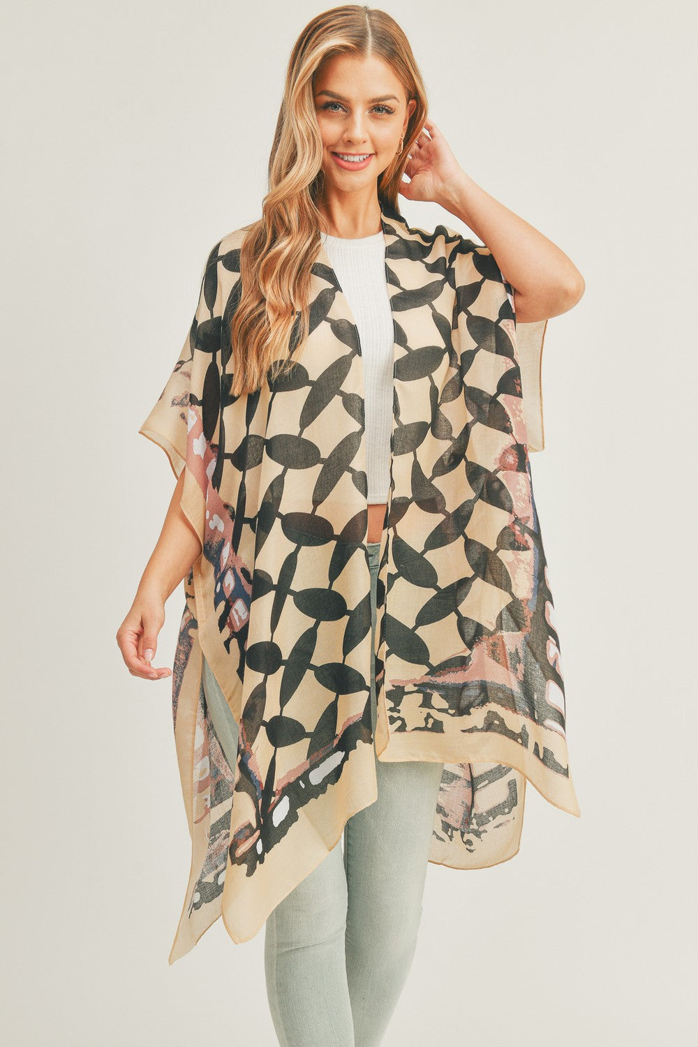 PS03 Geometric Print Sheer Kimono