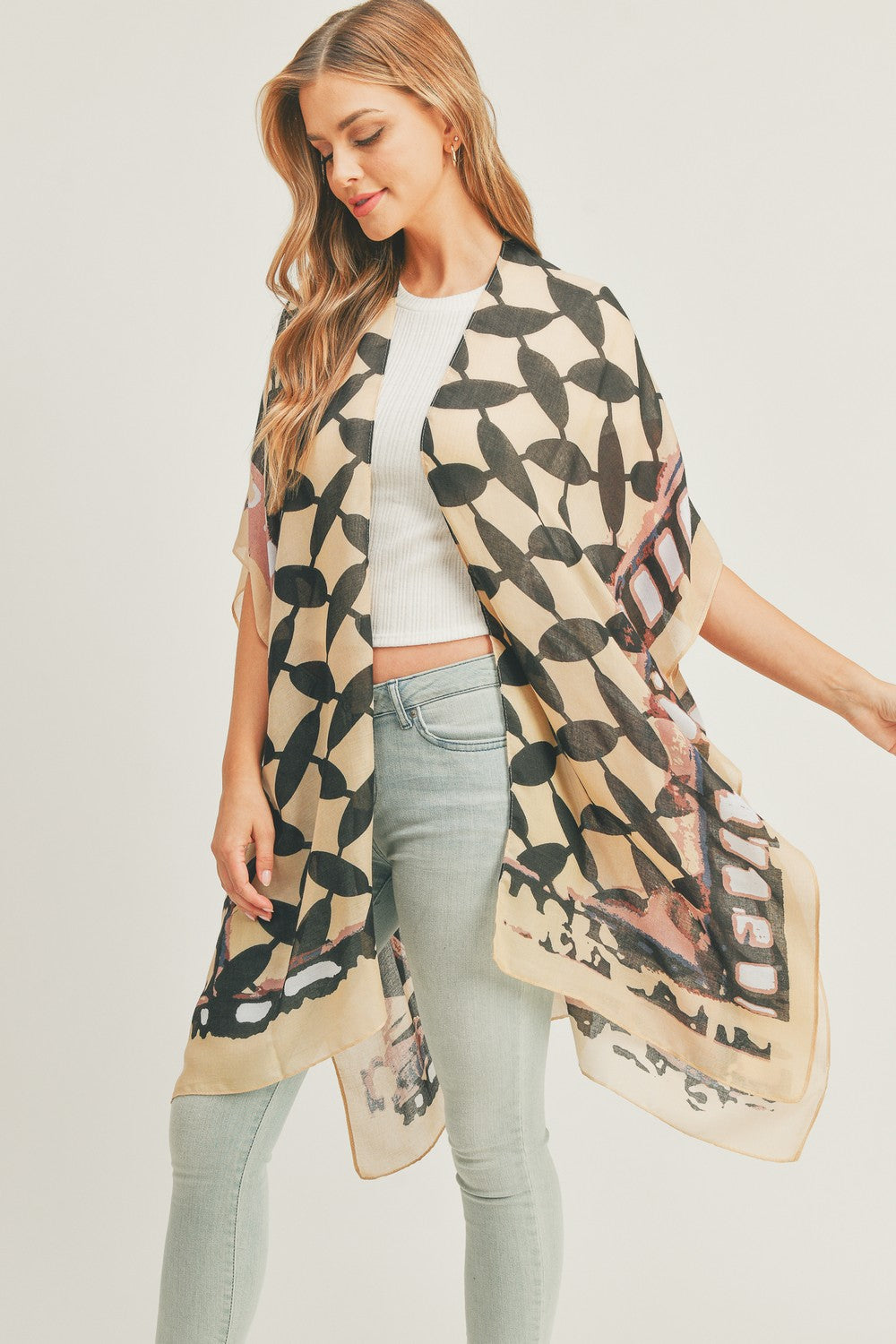 PS03 Geometric Print Sheer Kimono