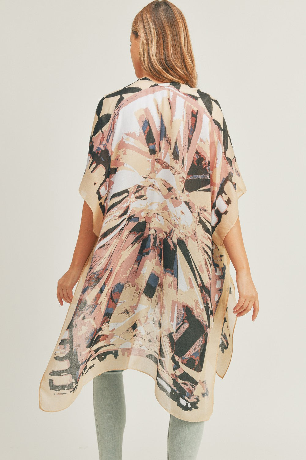 PS03 Geometric Print Sheer Kimono