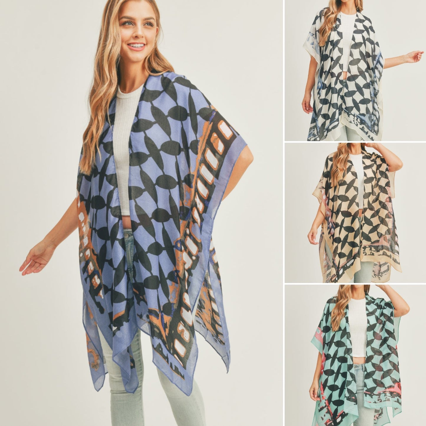 PS03 Geometric Print Sheer Kimono