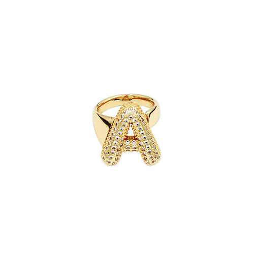 Adjustable pavé initial ring with sparkling rhinestones and bold alphabet design for personalized fashion styling.