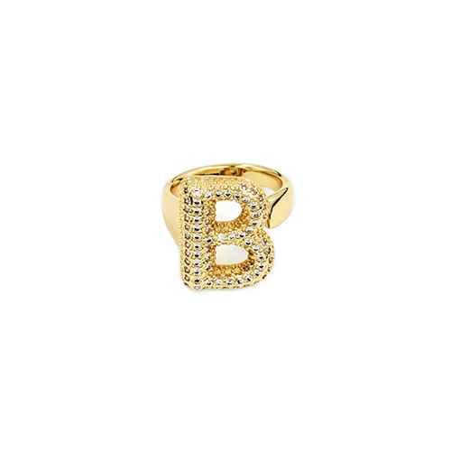 Adjustable pavé initial ring with sparkling rhinestones and bold alphabet design for personalized fashion styling.