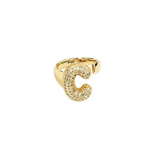 Adjustable pavé initial ring with sparkling rhinestones and bold alphabet design for personalized fashion styling.