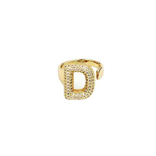Adjustable pavé initial ring with sparkling rhinestones and bold alphabet design for personalized fashion styling.