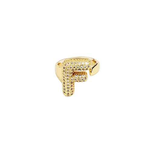 Adjustable pavé initial ring with sparkling rhinestones and bold alphabet design for personalized fashion styling.