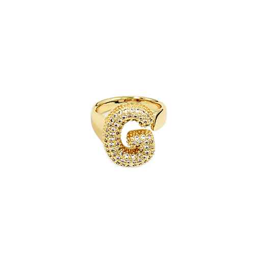 Adjustable pavé initial ring with sparkling rhinestones and bold alphabet design for personalized fashion styling.