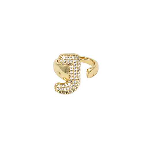 Adjustable pavé initial ring with sparkling rhinestones and bold alphabet design for personalized fashion styling.