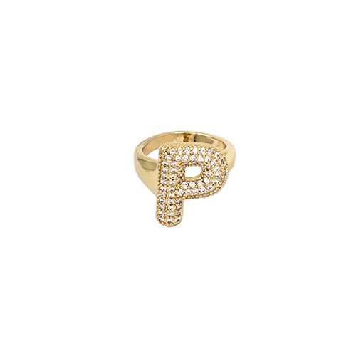 Adjustable pavé initial ring with sparkling rhinestones and bold alphabet design for personalized fashion styling.
