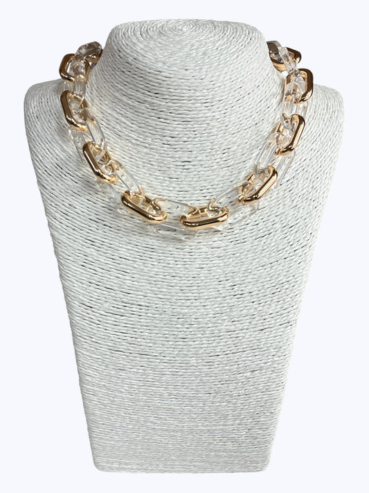 N3046| Acrylic Gold Clear Short Necklace| C2N8029