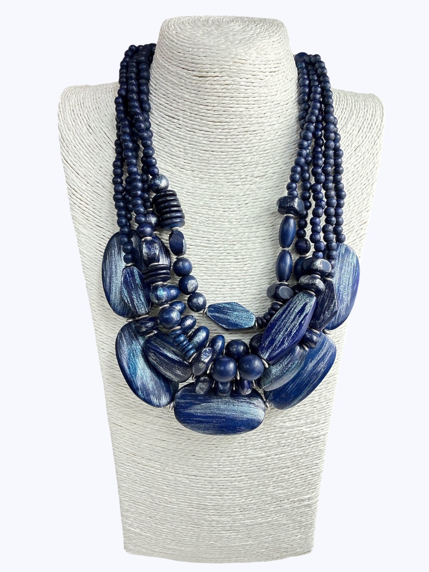 N AM22-2206 Wooden Beaded Layered  Necklace