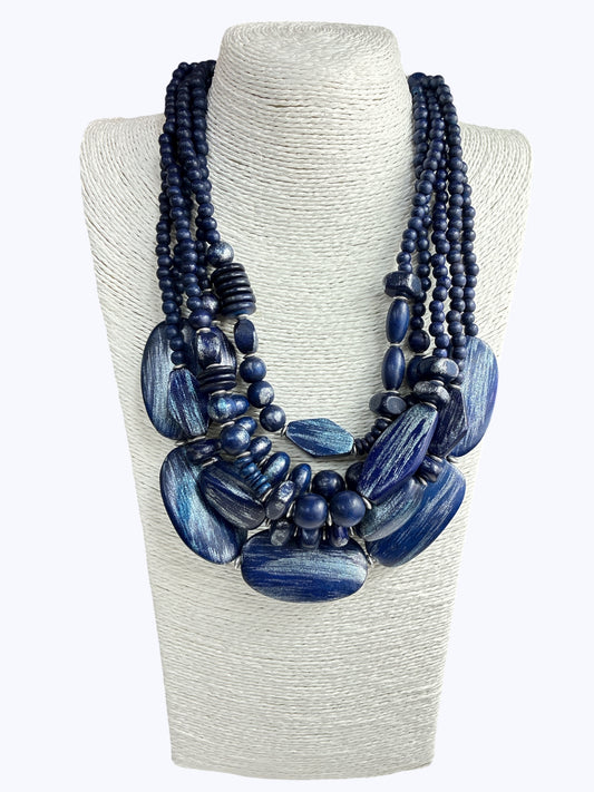 N AM22-2206 Wooden Beaded Layered  Necklace