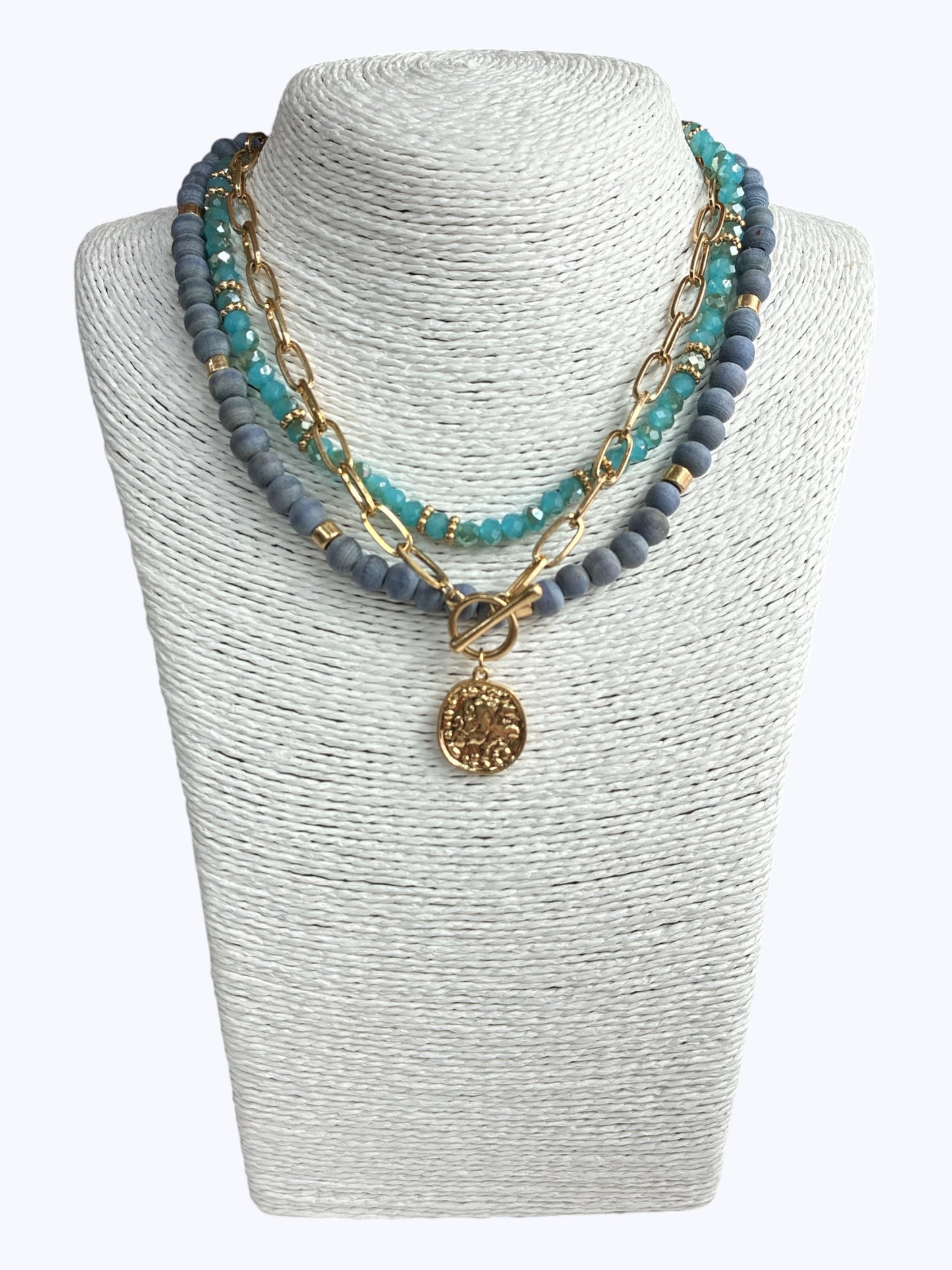 N0034| Wood and crystal Necklace |18510