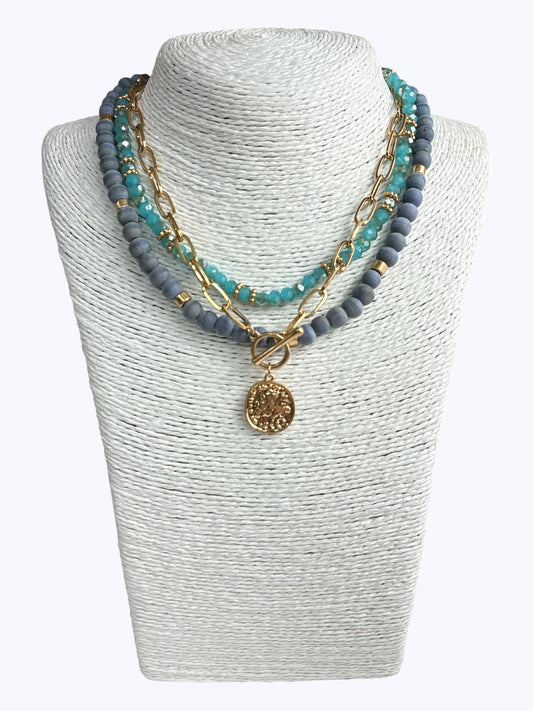 N0034| Wood and crystal Necklace |18510