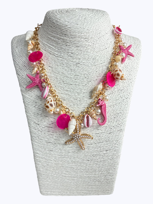 N0308 |Shell Hot Pink Color Necklace  |JKN2151