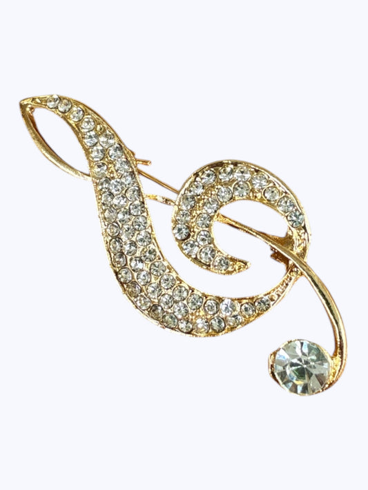 BR0348 | Gold Sparkling Music Symbol Brooch | F1-2-9817