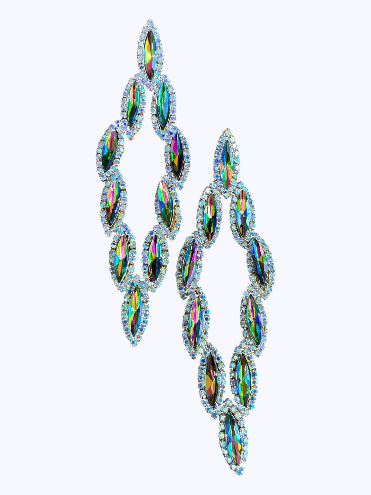 E ESE8086 Oval Crystal Long Earrings