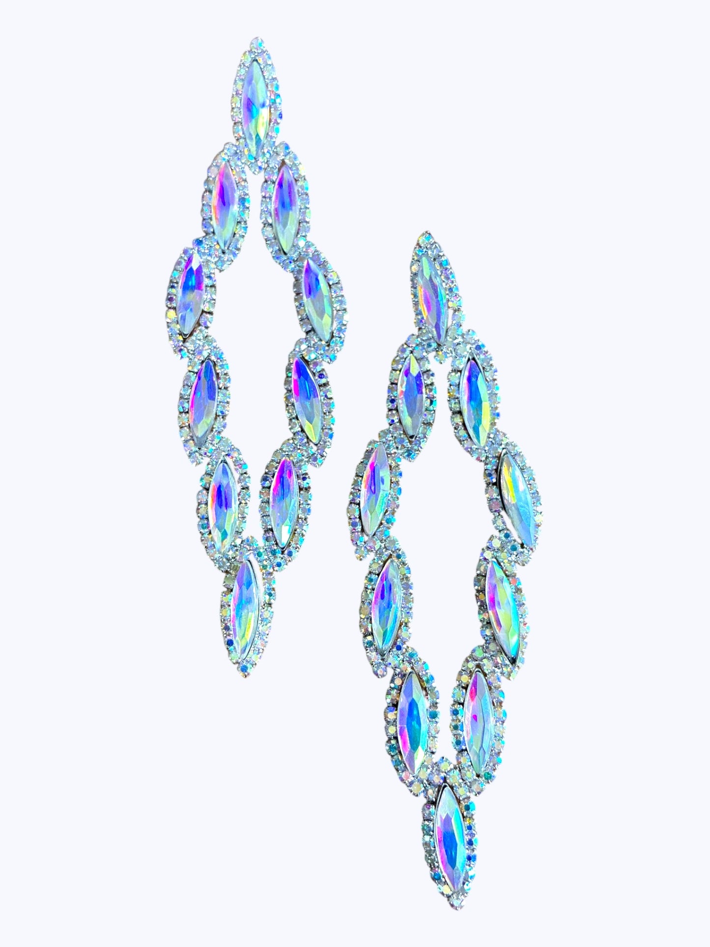 E ESE8086 Oval Crystal Long Earrings