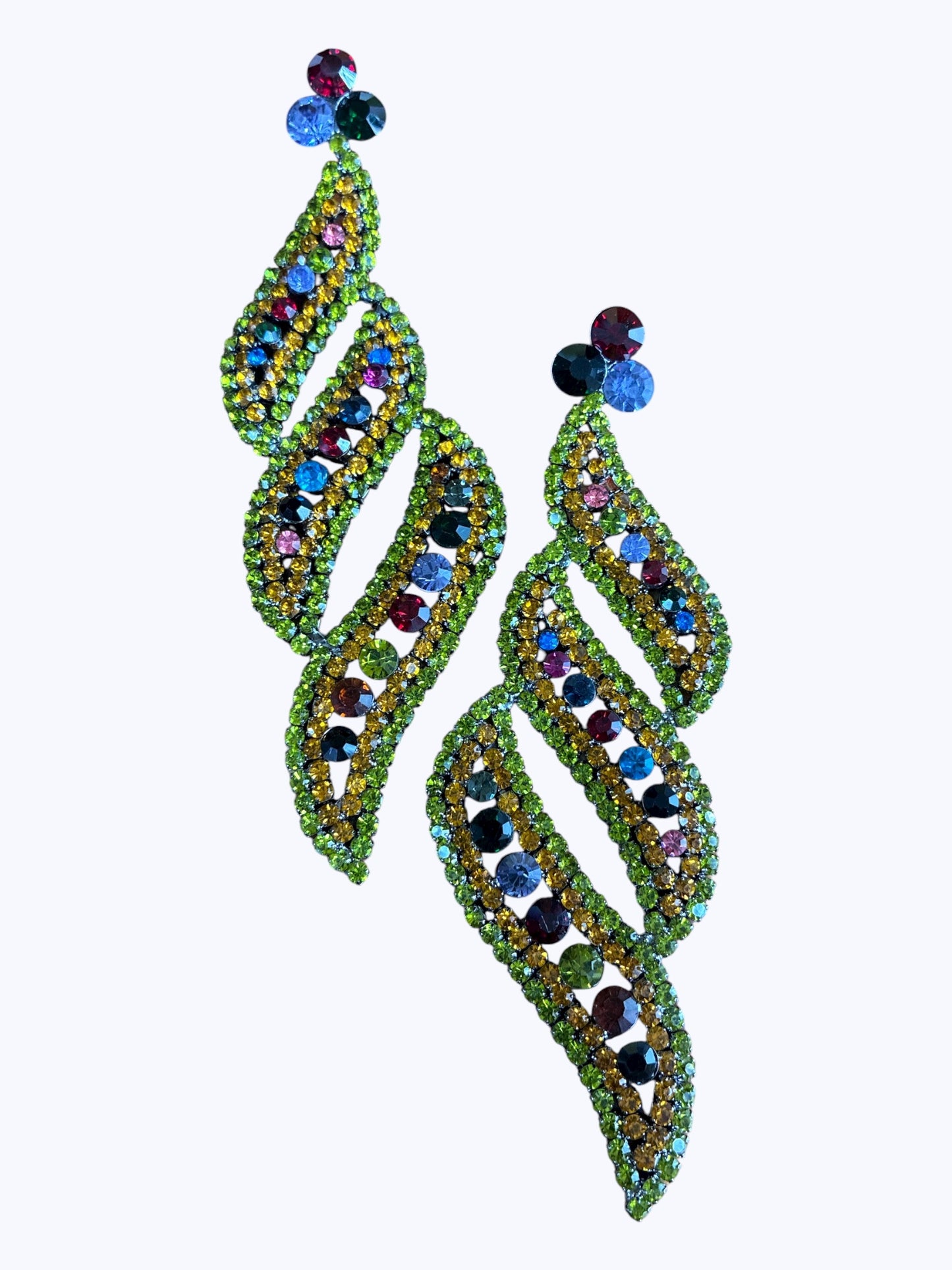 E ESE0592 Rhinestones  Wave Long Earrings