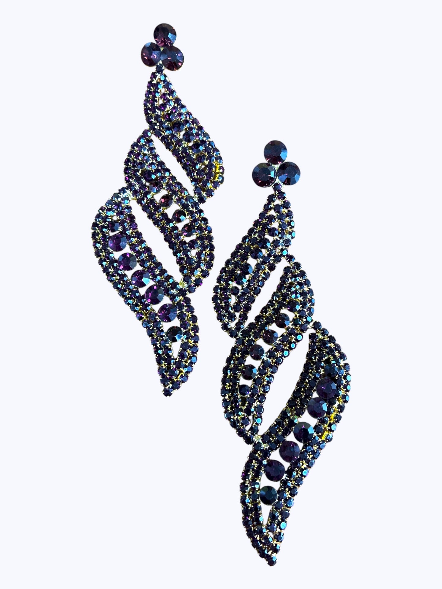 E ESE0592 Rhinestones  Wave Long Earrings