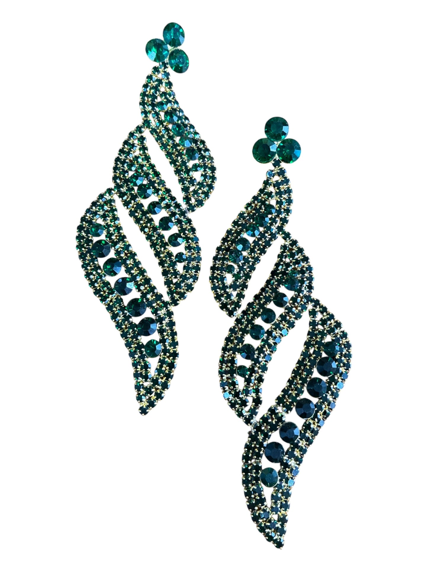 E ESE0592 Rhinestones  Wave Long Earrings