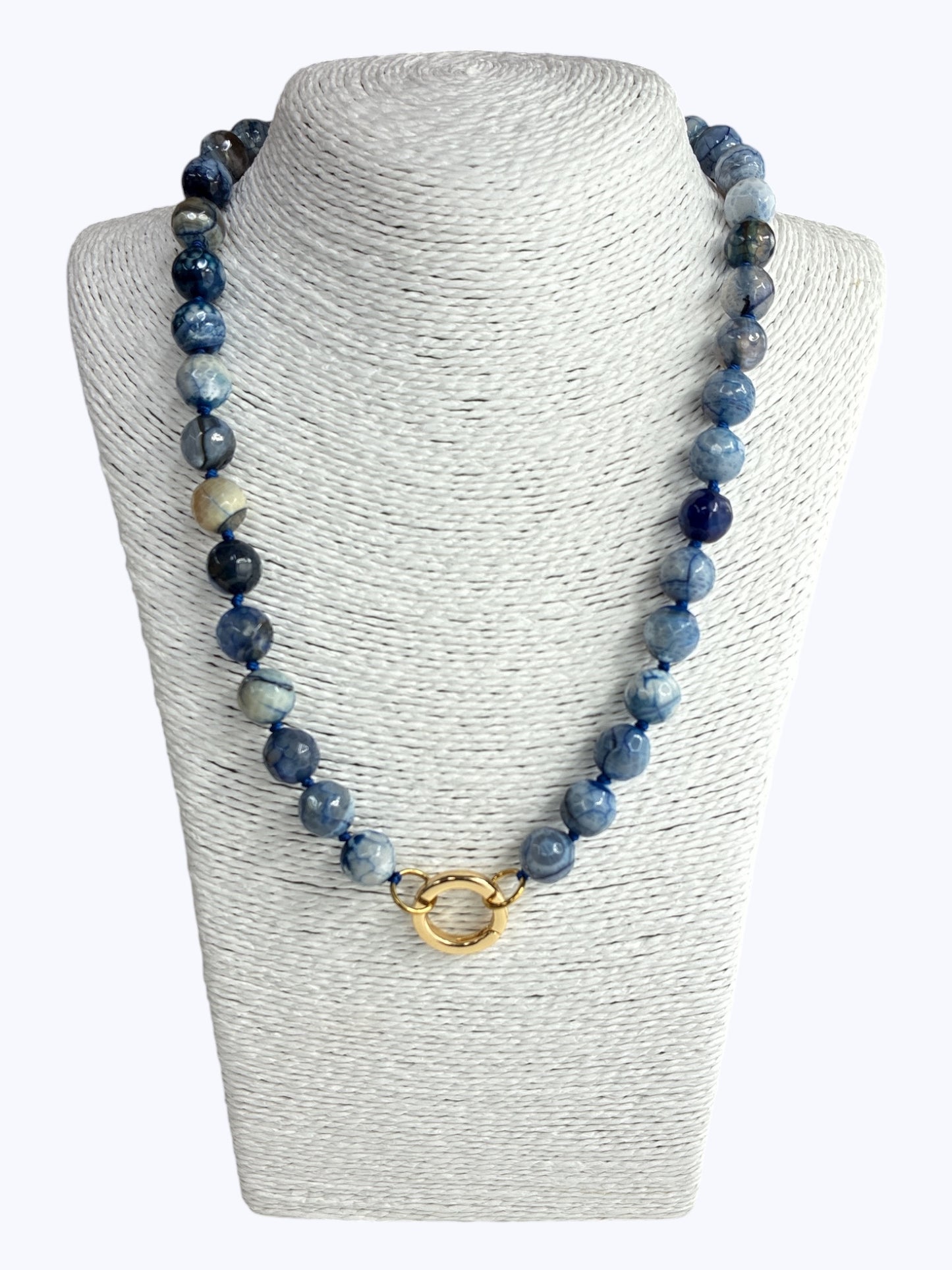SB-SSN Blue Agate Stone Beaded Necklace