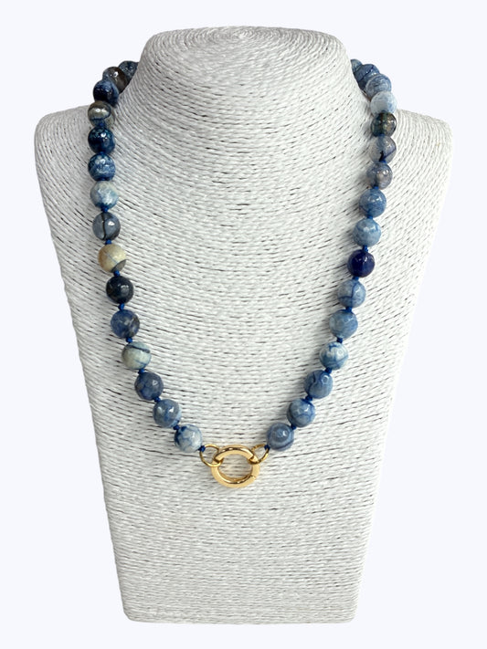 SB-SSN Blue Agate Stone Beaded Necklace