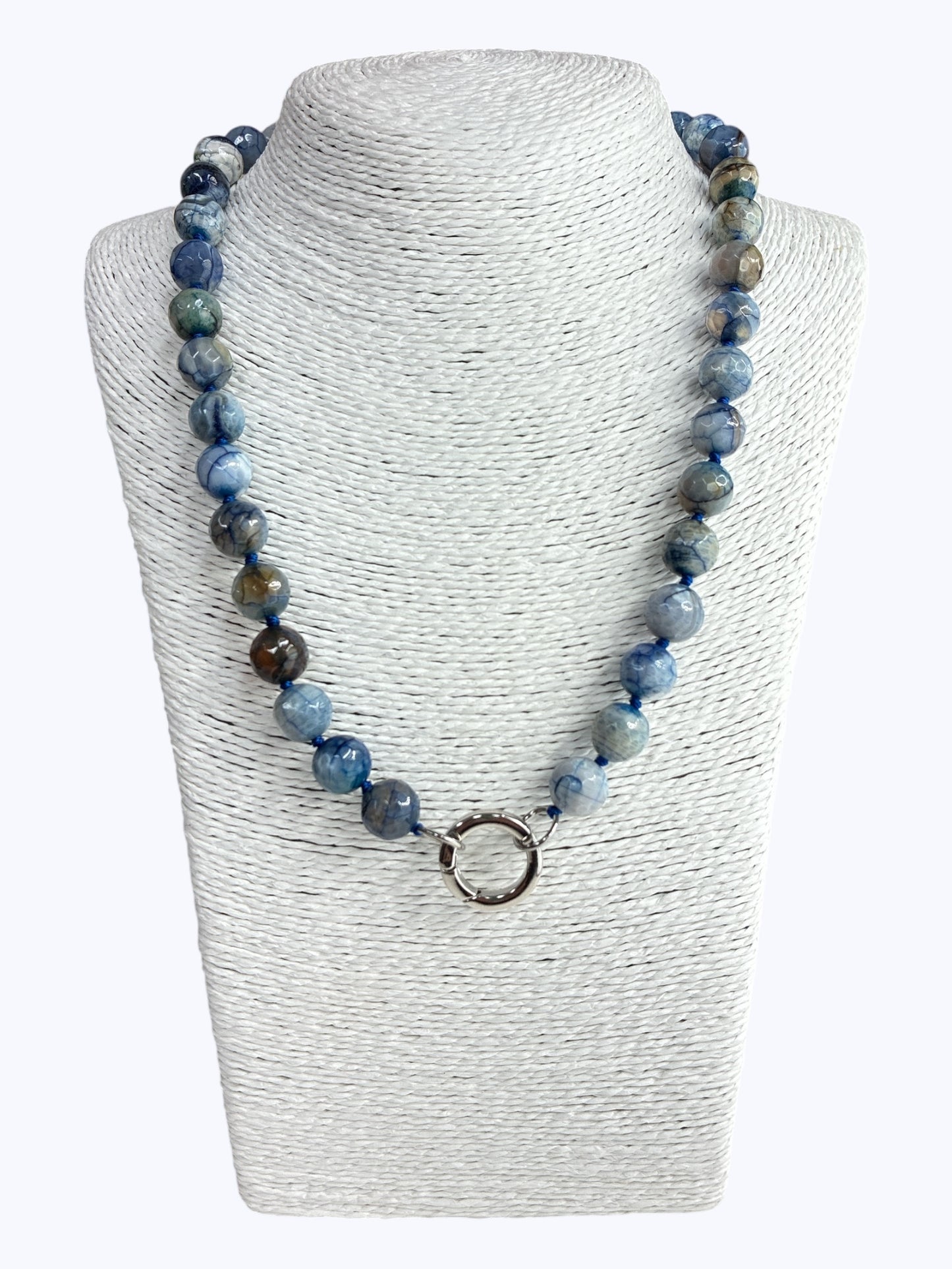 SB-SSN Blue Agate Stone Beaded Necklace