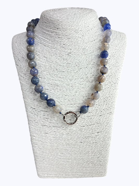 SB-SSN Pale Blue Agate Stone Necklace