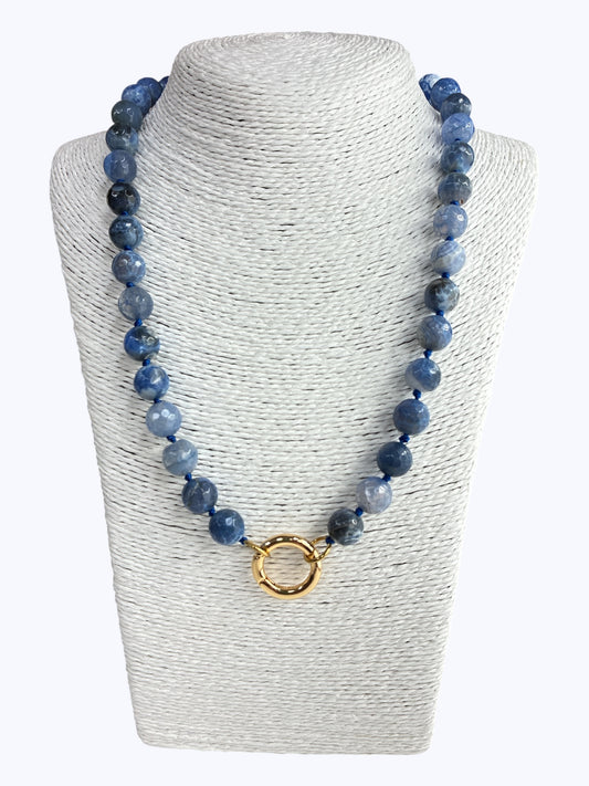 SB-SSN Pale Blue Agate Stone Necklace