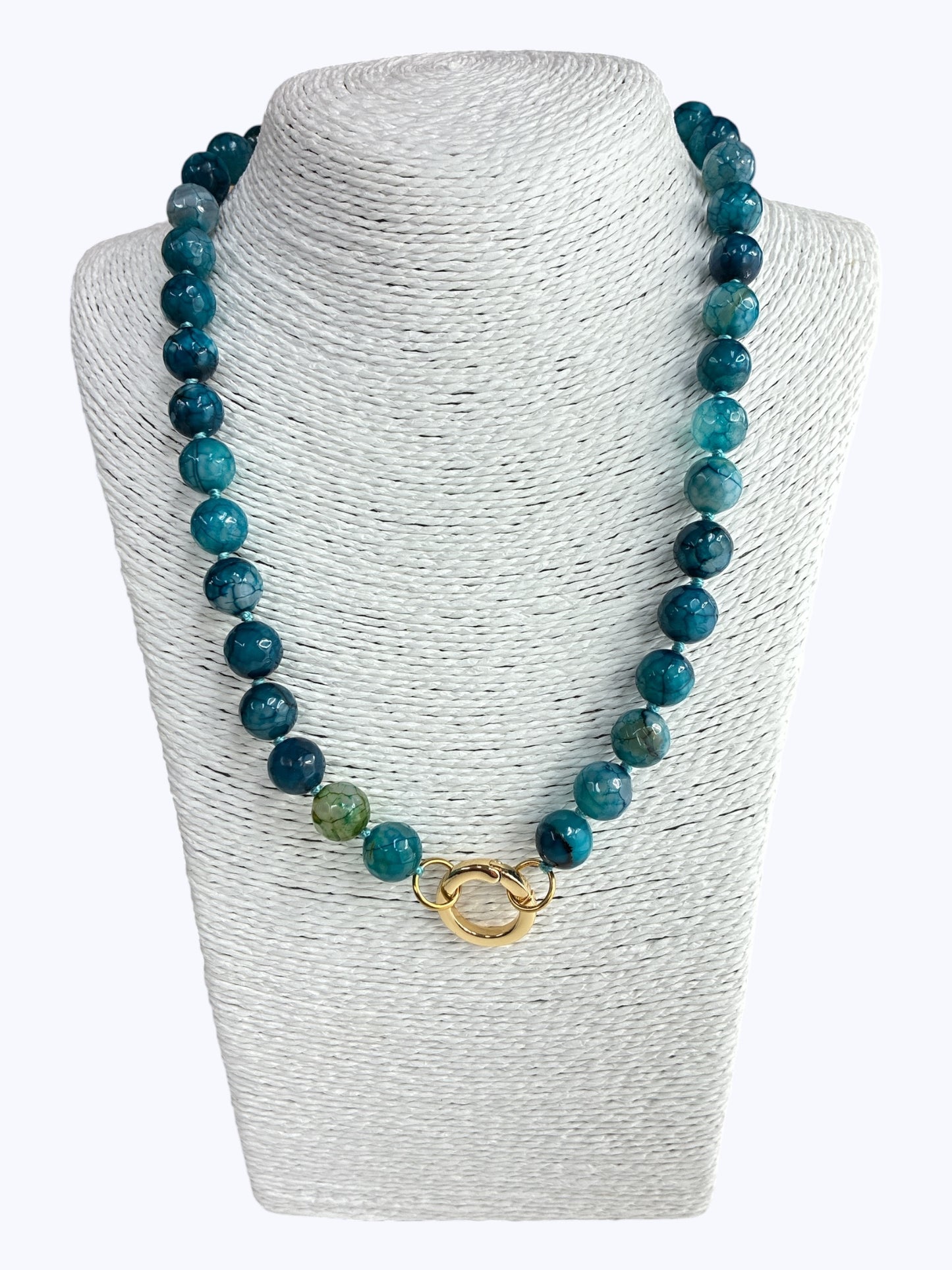 SB-SSN Blue Green Agate Bead Necklace