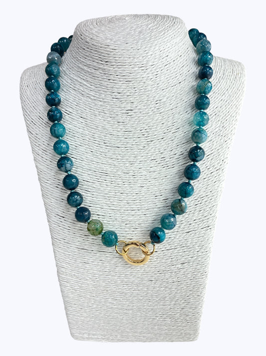 SB-SSN Blue Green Agate Bead Necklace
