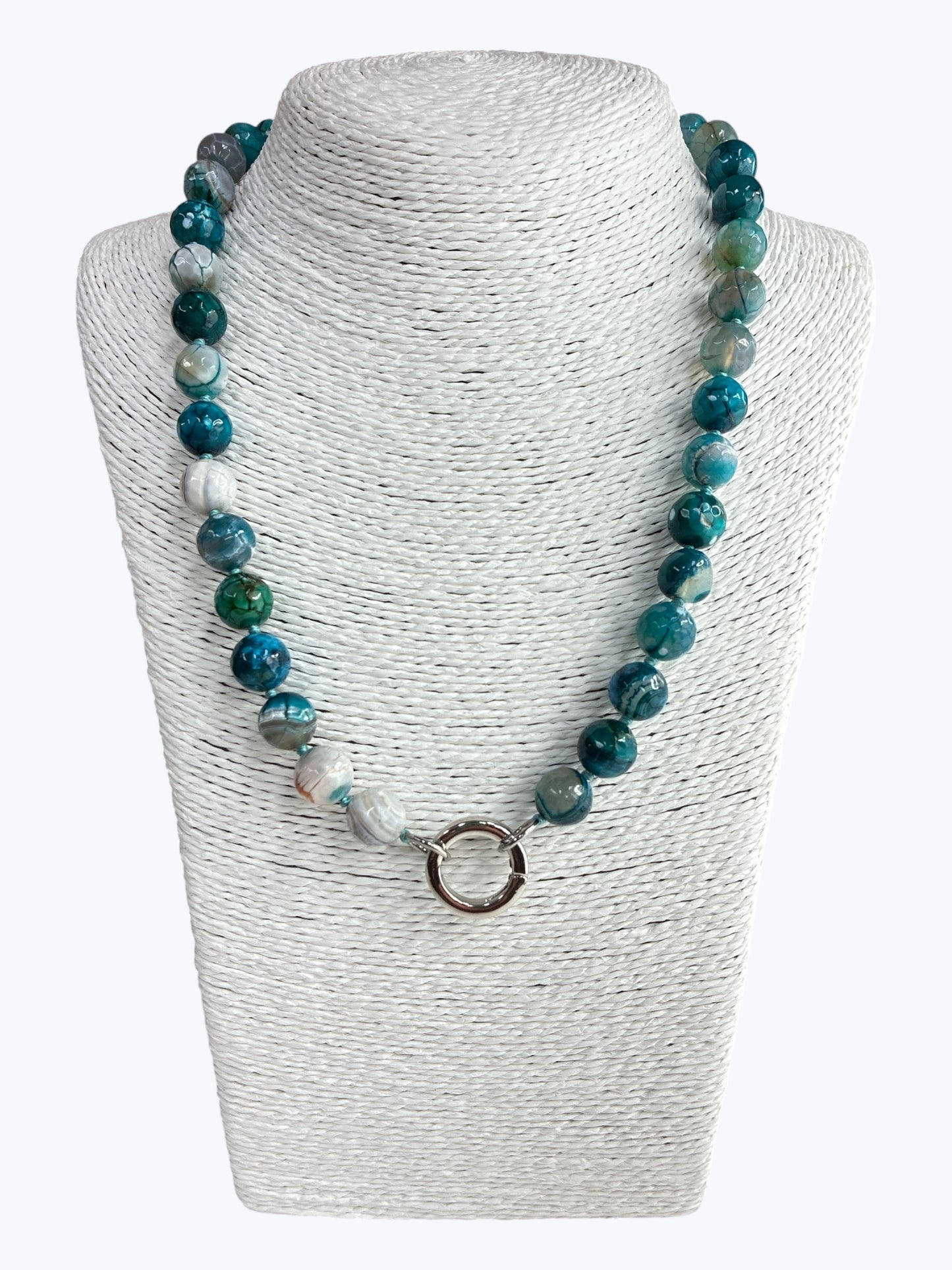 SB-SSN Blue Green Agate Bead Necklace