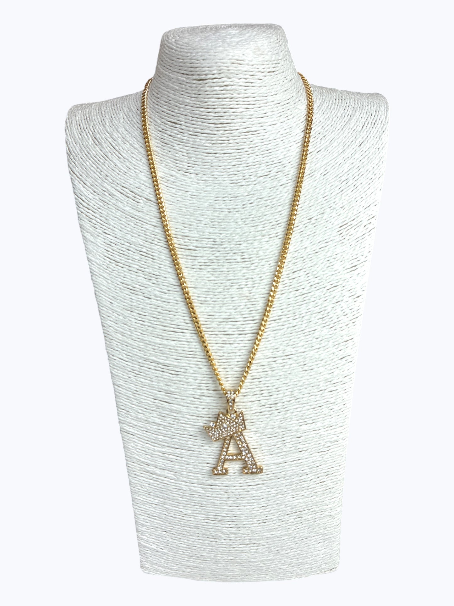 ''A'' Rhinestones  Crown Initial Letter Chain Necklace