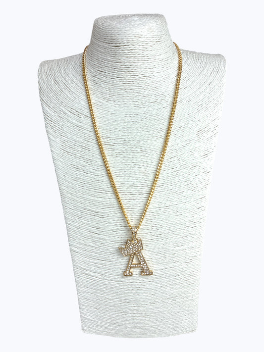 ''A'' Rhinestones  Crown Initial Letter Chain Necklace