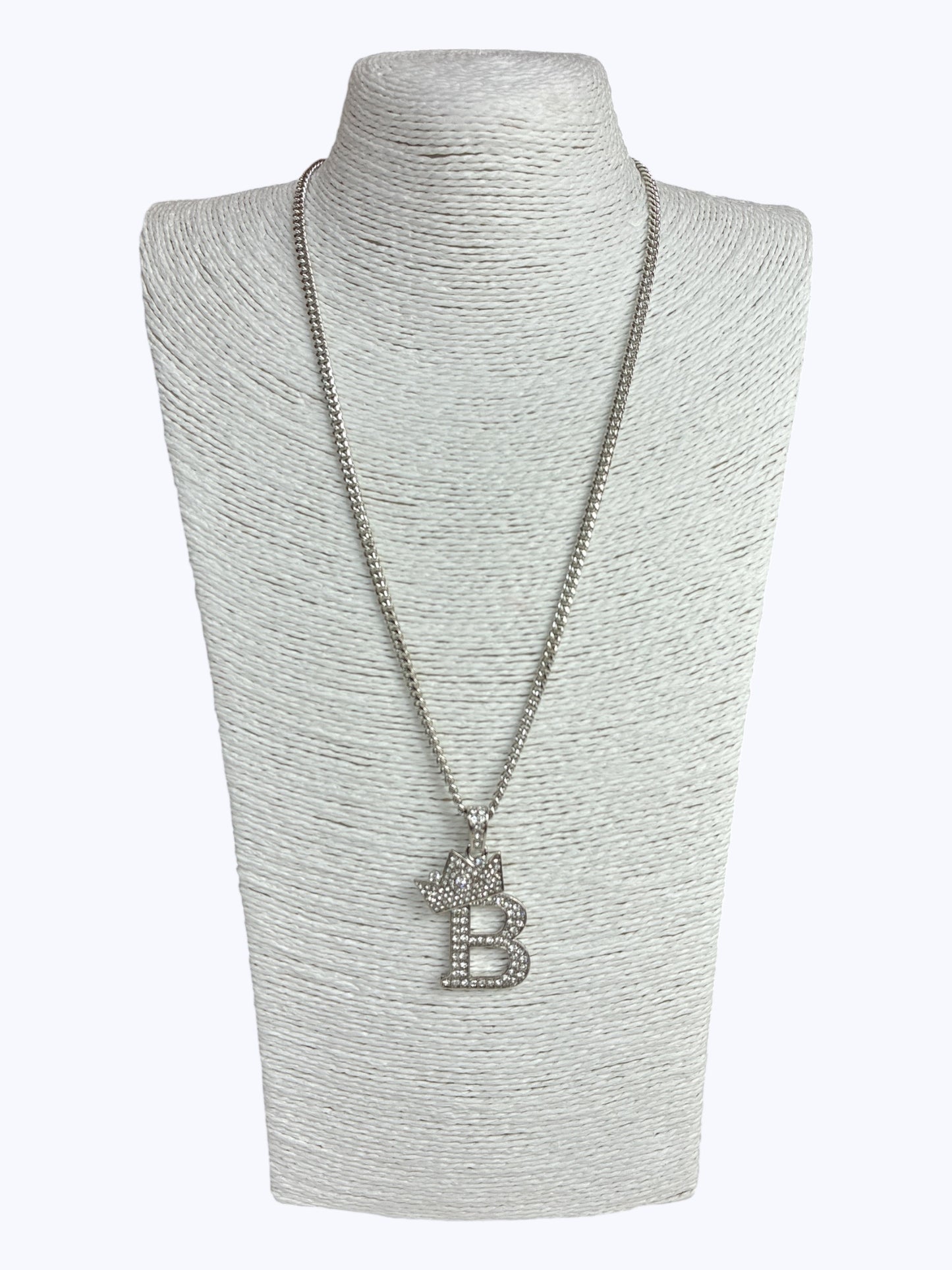 ''B''  Rhinestones  Crown Initial Letter Chain Necklace