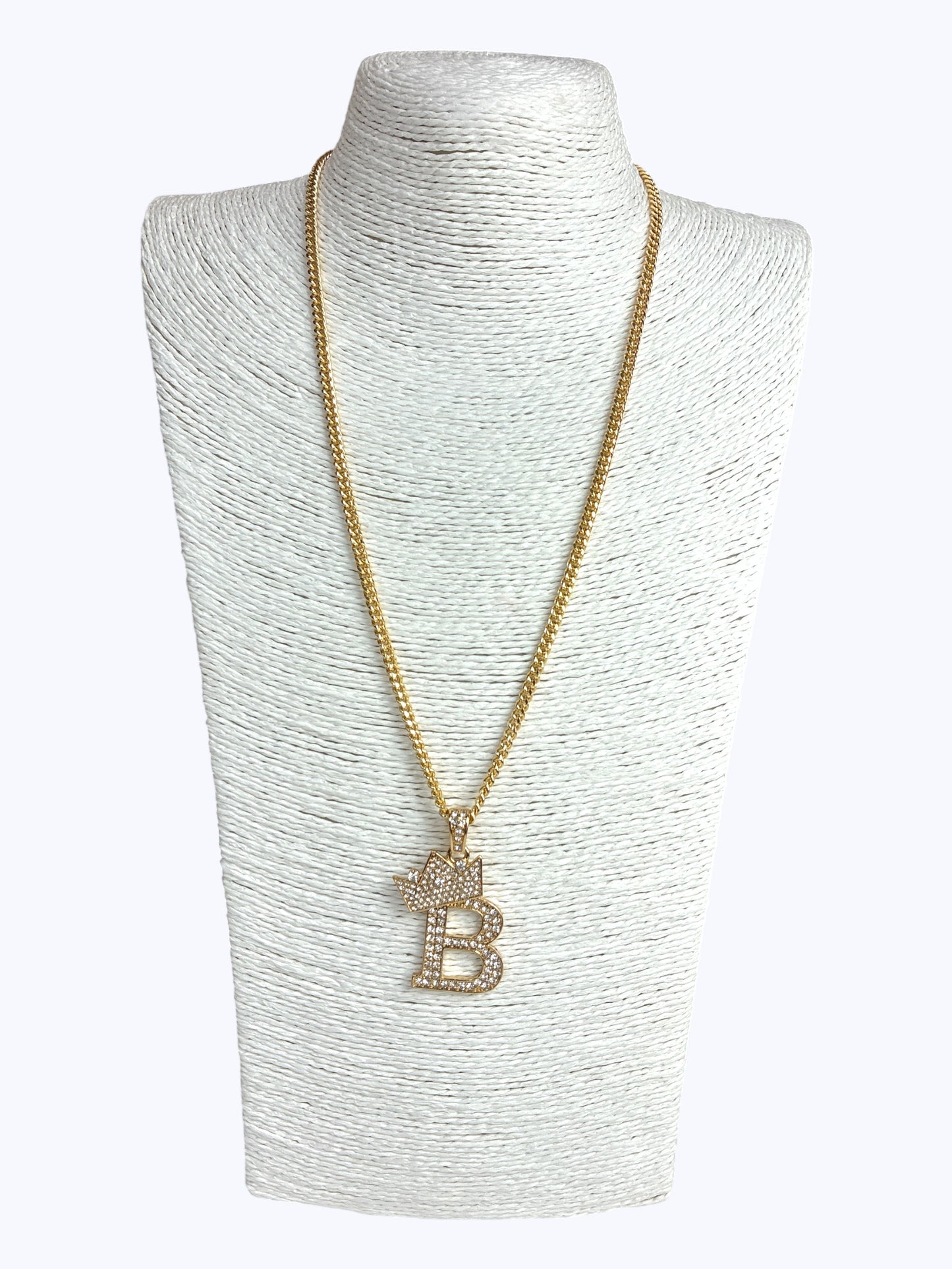 ''B''  Rhinestones  Crown Initial Letter Chain Necklace
