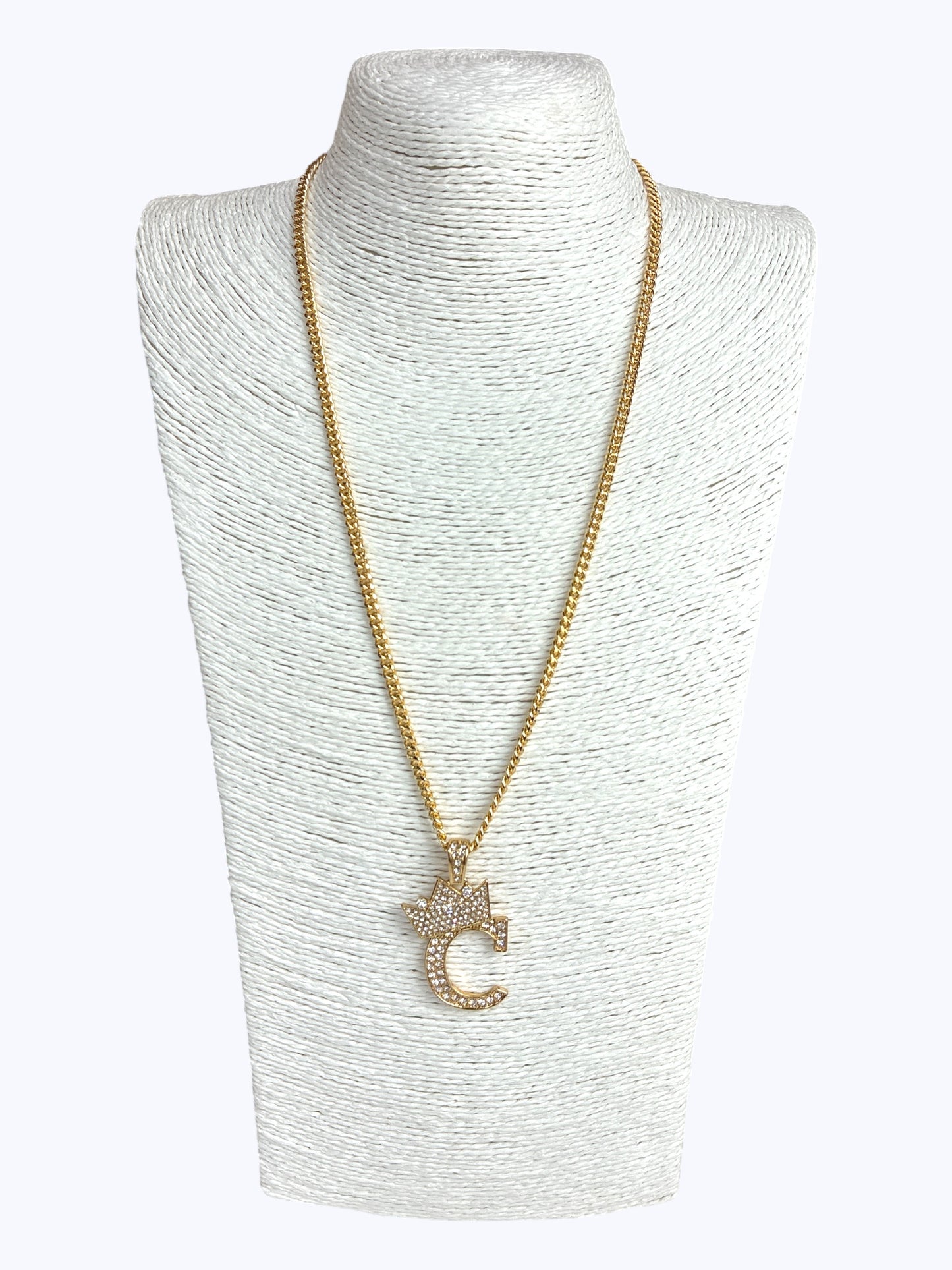 ''C'' Rhinestones  Crown Initial Letter Chain Necklace
