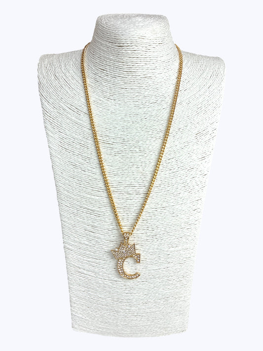 ''C'' Rhinestones  Crown Initial Letter Chain Necklace