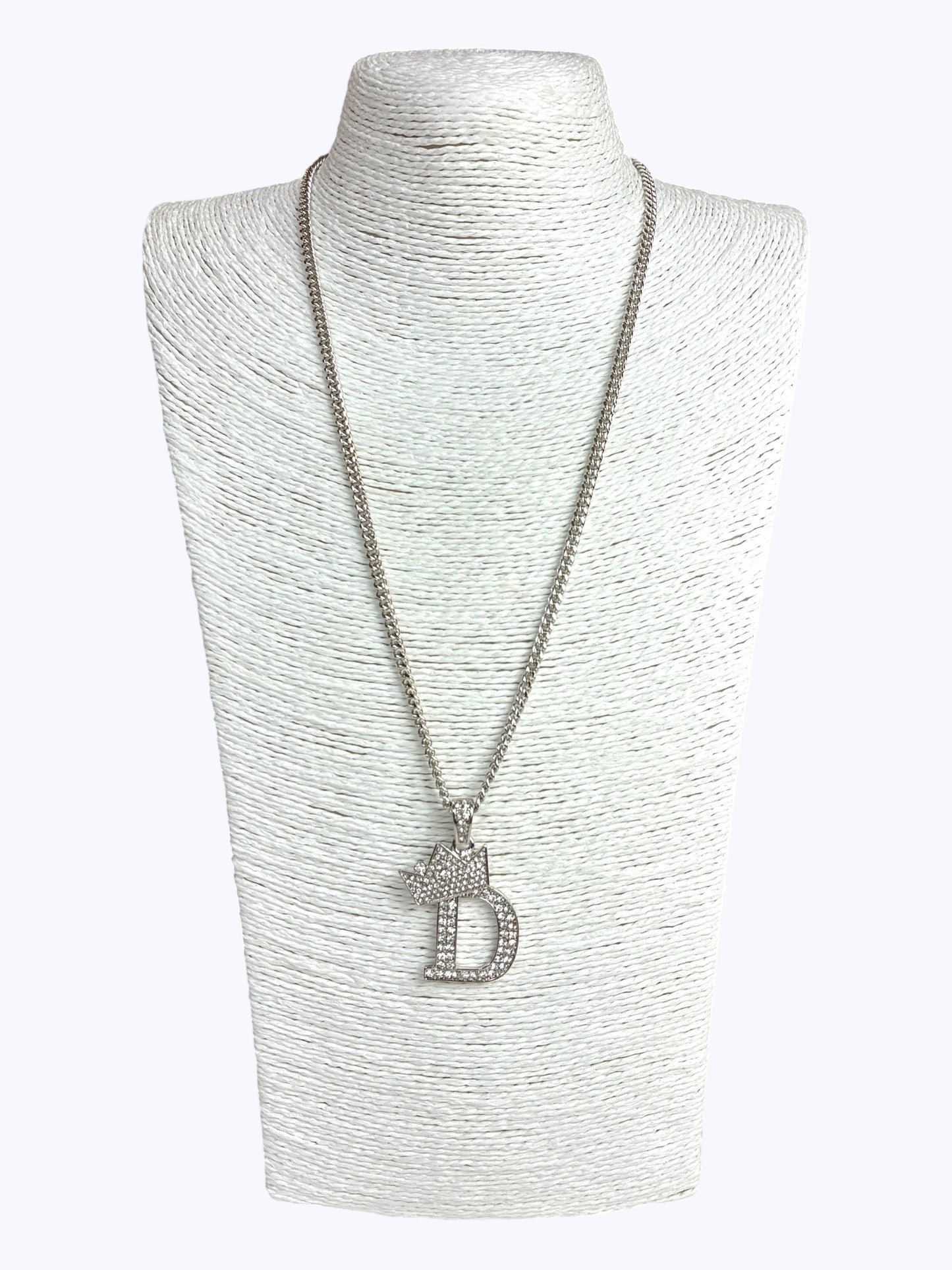 ''D'' Rhinestones  Crown Initial Letter Chain Necklace