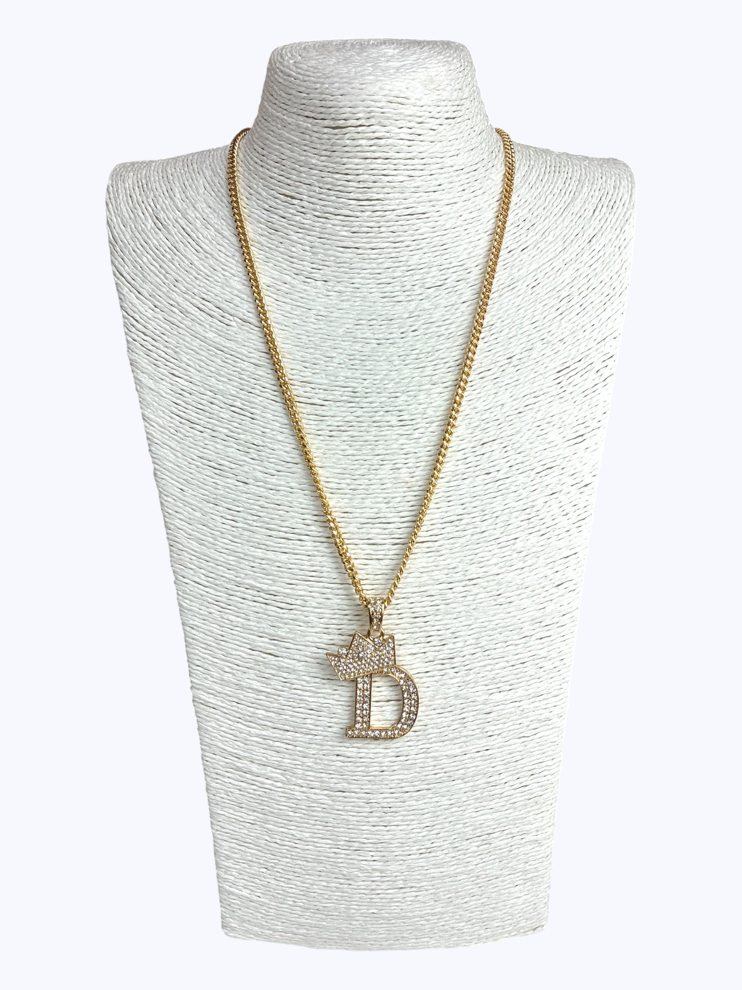 ''D'' Rhinestones  Crown Initial Letter Chain Necklace
