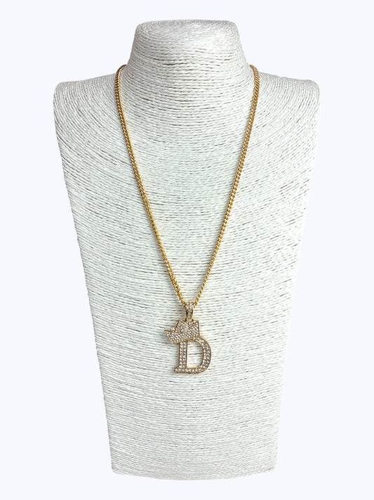 ''D'' Rhinestones  Crown Initial Letter Chain Necklace