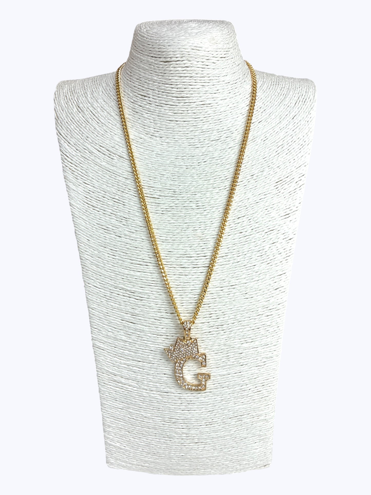 ''G''  Rhinestones  Crown Initial Letter Chain Necklace