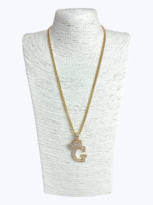 ''G''  Rhinestones  Crown Initial Letter Chain Necklace