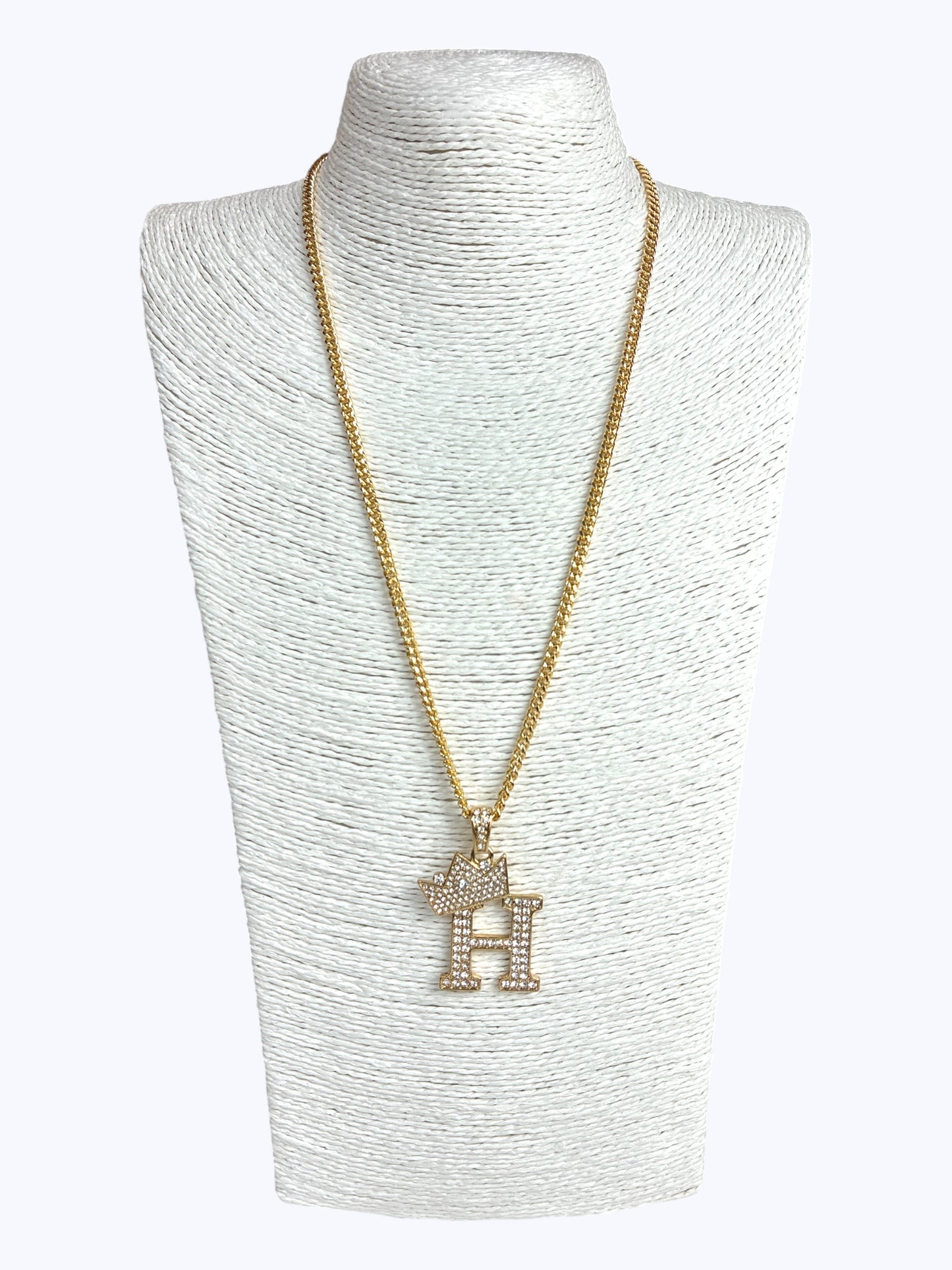 ''H''  Rhinestones  Crown Initial Letter Chain Necklace