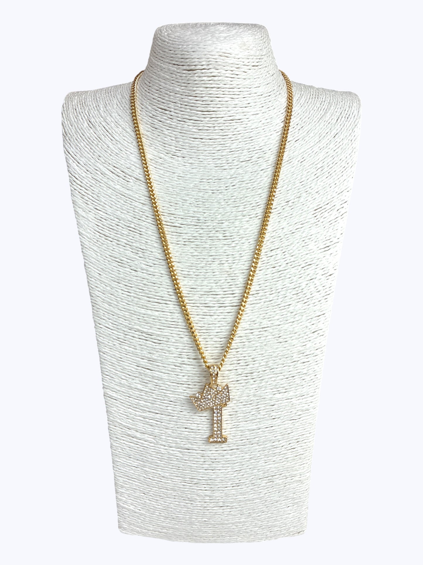 ''I'' Rhinestones  Crown Initial Letter Chain Necklace