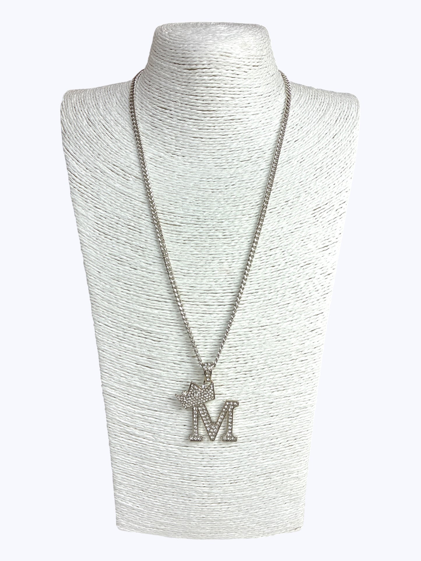 ''M'' Rhinestones  Crown Initial Letter Chain Necklace
