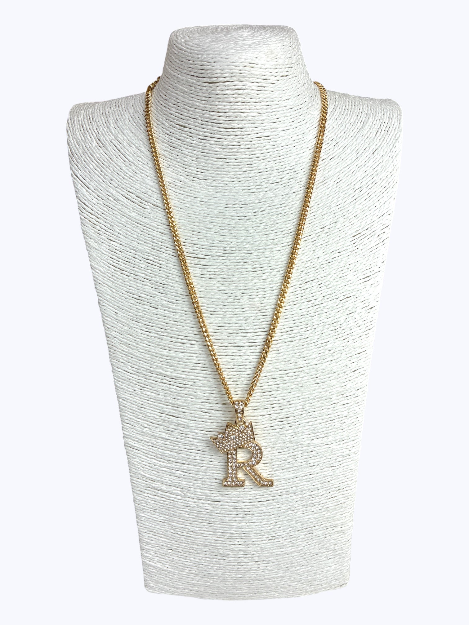 ''R'' Rhinestones Crown Initial Letter Chain Necklace – Greater Goods