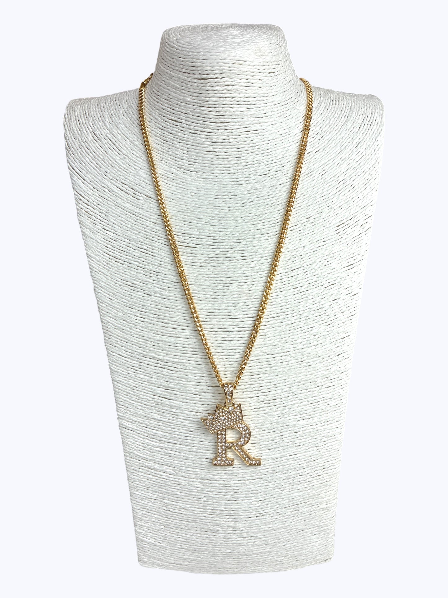 ''R''  Rhinestones  Crown Initial Letter Chain Necklace